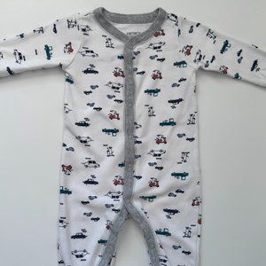 Carter's Baby Footie Pajama, White with Truck prints, Snap Closure